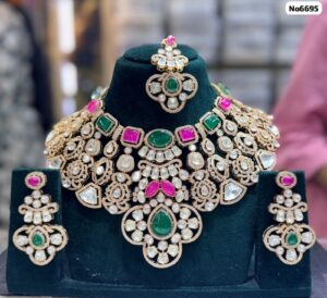 kundan-choker-set-green-and-pink-stone